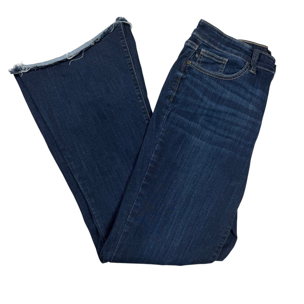 Judy Blue Flare Jeans Women's 11/30 30x30 Dark Wash Raw Hem Stretch EUC